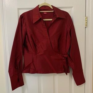 Iridescent Red 100% Silk Side Tie Blouse
